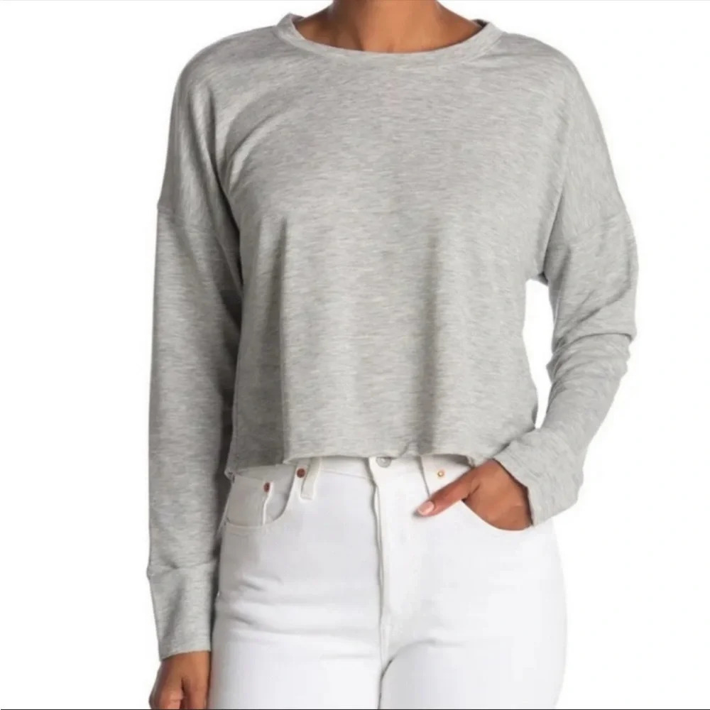 Project Social T Womens Crop Pullover Lounge Pajama Top In Heather Grey